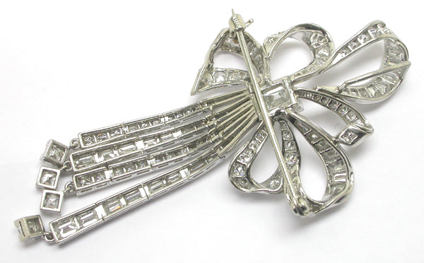 1920's GIA  1.34ct Square Cut Diamond Platinum Bow Pin