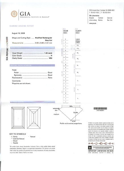 1920's GIA  1.34ct Square Cut Diamond Platinum Bow Pin