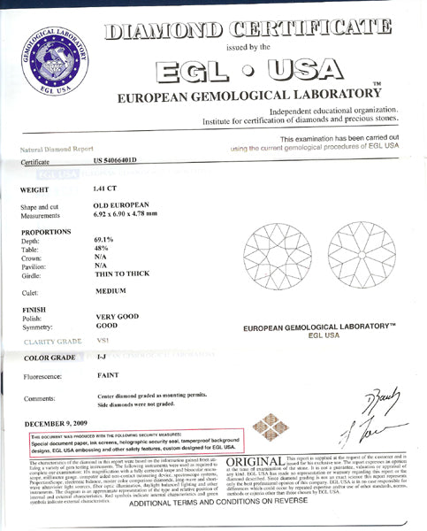 1920's 1.41ct Diamond Platinum Engagement Ring