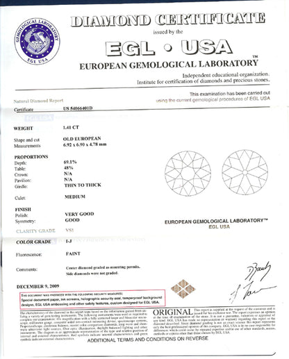 1920's 1.41ct Diamond Platinum Engagement Ring