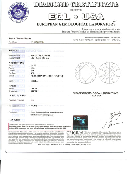 1920s 1.75ct Old European Cut Diamond Platinum Engagement Ring