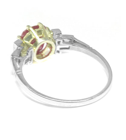 1920s 1.97 Cushion Cut  Ruby Diamond Platinum  18k Gold Ring