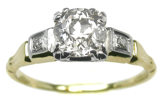 1920s 1ct Old Mine Cut Diamond 14k 2 Tone Gold  Engagement Ring