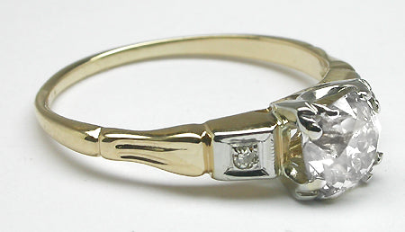 1920s 1ct Old Mine Cut Diamond 14k 2 Tone Gold  Engagement Ring