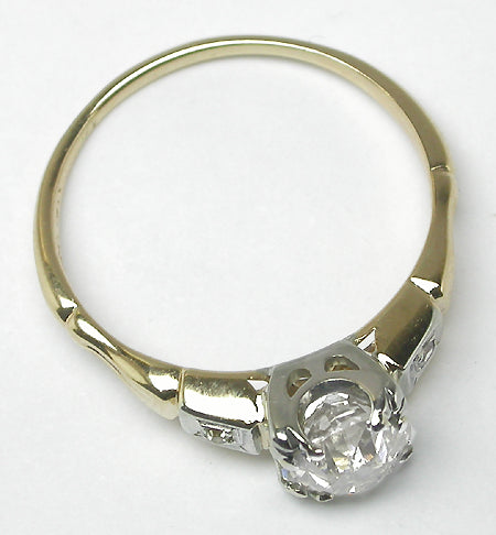 1920s 1ct Old Mine Cut Diamond 14k 2 Tone Gold  Engagement Ring