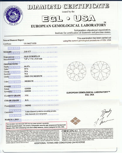 1920's 2.01ct Diamond Platinum Engagement Ring