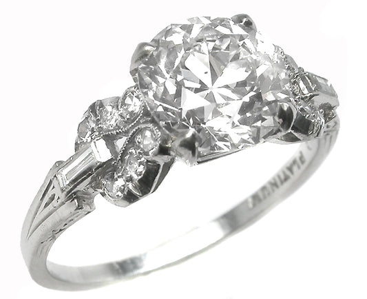 1920s 2.31ct Old European Cut Diamond Platinum Engagement Ring