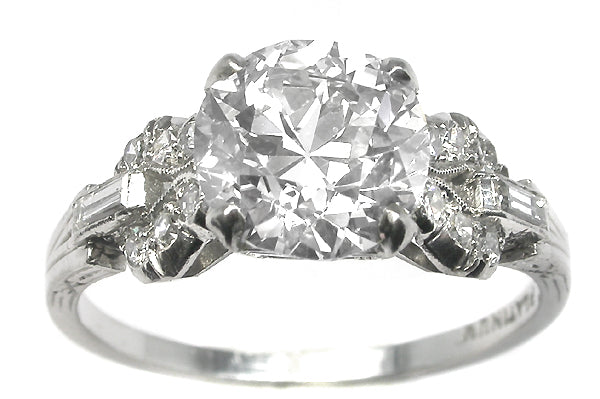 1920s 2.31ct Old European Cut Diamond Platinum Engagement Ring
