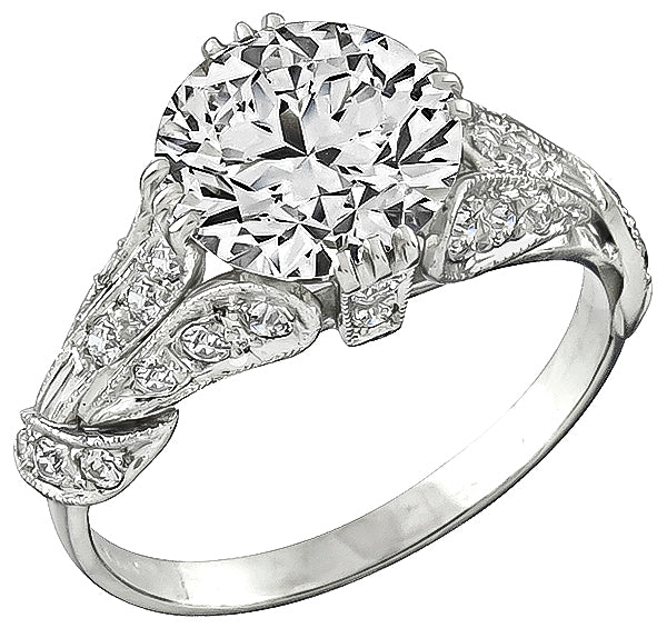 1920s 3.01ct Round Brilliant Diamond Platinum Engagement Ring