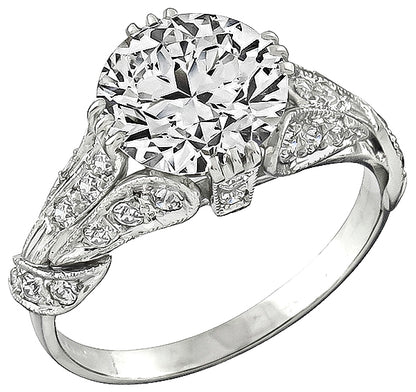 1920s 3.01ct Round Brilliant Diamond Platinum Engagement Ring