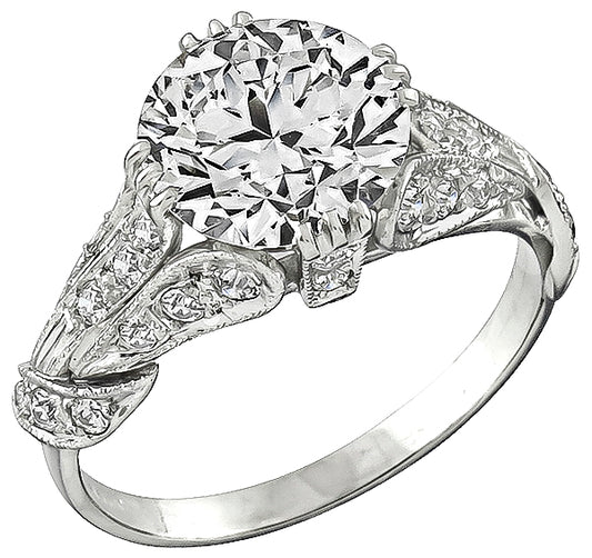 1920s 3.01ct Round Brilliant Diamond Platinum Engagement Ring