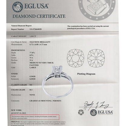 1920s  EGLCertified 1.56ct Diamond Engagement Ring