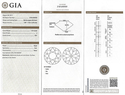 1920s GIA Certified 1.31ct Diamond Engagement Ring
