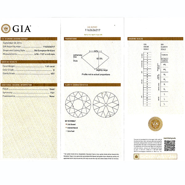1920s GIA Certified 1.41ct Diamond Engagement Ring & Wedding Band Set