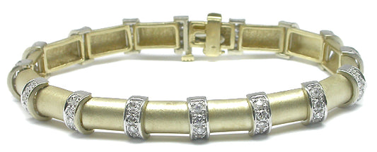 1.92ct Diamond 14k Yellow & White  Gold Bamboo Style Bracelet