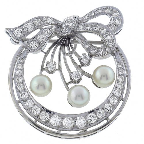 1930s 2.50ct Diamond Pearl Gold Pin/ Pendant