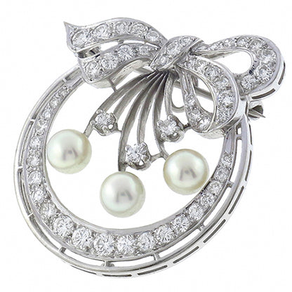 1930s 2.50ct Diamond Pearl Gold Pin/ Pendant