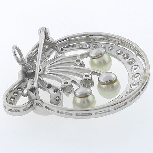 1930s 2.50ct Diamond Pearl Gold Pin/ Pendant
