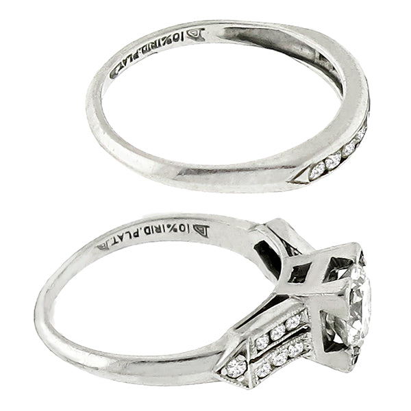 Art Deco 1930s 0.70ct Old European Cut Diamond Platinum Engagement Ring Set