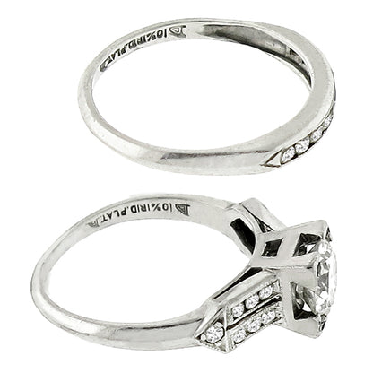 Art Deco 1930s 0.70ct Old European Cut Diamond Platinum Engagement Ring Set