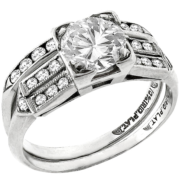Art Deco 1930s 0.70ct Old European Cut Diamond Platinum Engagement Ring Set