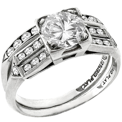 Art Deco 1930s 0.70ct Old European Cut Diamond Platinum Engagement Ring Set