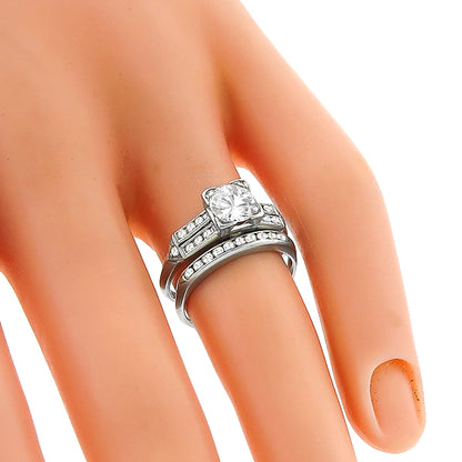 Art Deco 1930s 0.70ct Old European Cut Diamond Platinum Engagement Ring Set