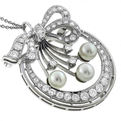 1930s 2.50ct Diamond Pearl Gold Pin/ Pendant