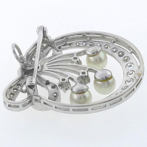 1930s 2.50ct Diamond Pearl Gold Pin/ Pendant