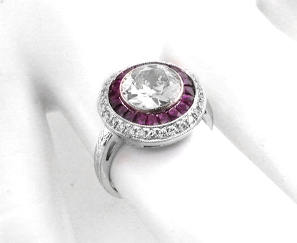 1.93ct Art Deco Style 18k White Gold Diamond Ruby Cluster Ring