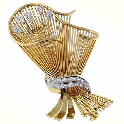 1940s 0.40ct Diamond Gold Bouquet Pin