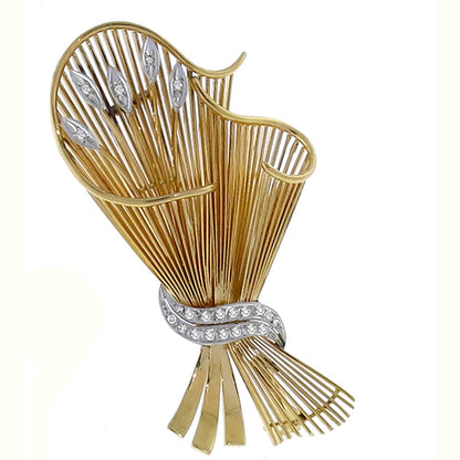 1940s 0.40ct Diamond Gold Bouquet Pin