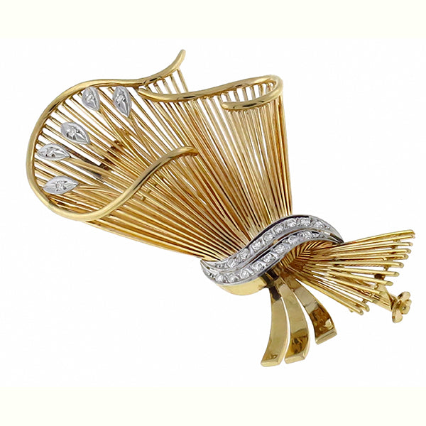 1940s 0.40ct Diamond Gold Bouquet Pin