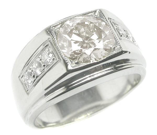 1940s 1.68ct Natural Fancy Light Brown Diamond 14k Gold Men's Ring