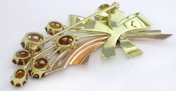 1940s 20.00ct Citrine 0.20ct Ruby 0.10ct Diamond 14k Two Tone Gold Pin