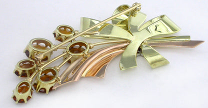 1940s 20.00ct Citrine 0.20ct Ruby 0.10ct Diamond 14k Two Tone Gold Pin