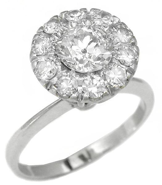 1940s Old Mine Cut Diamond 18k White Gold Ring