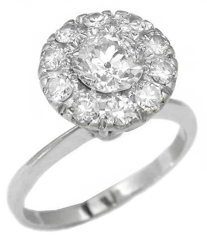 1940s Old Mine Cut Diamond 18k White Gold Ring