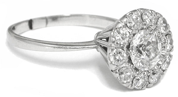 1940s Old Mine Cut Diamond 18k White Gold Ring