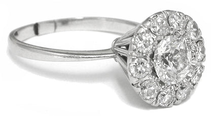 1940s Old Mine Cut Diamond 18k White Gold Ring