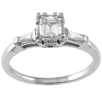 1950s 0.50ct Emerald Cut Diamond 14k Gold Engagement Ring