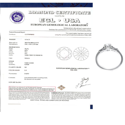 1950s 0.74ct Round Brilliant Diamond Platinum Engagement Ring