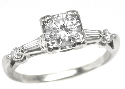 1950s 0.75ct Round Diamond 14k White Gold  Ring