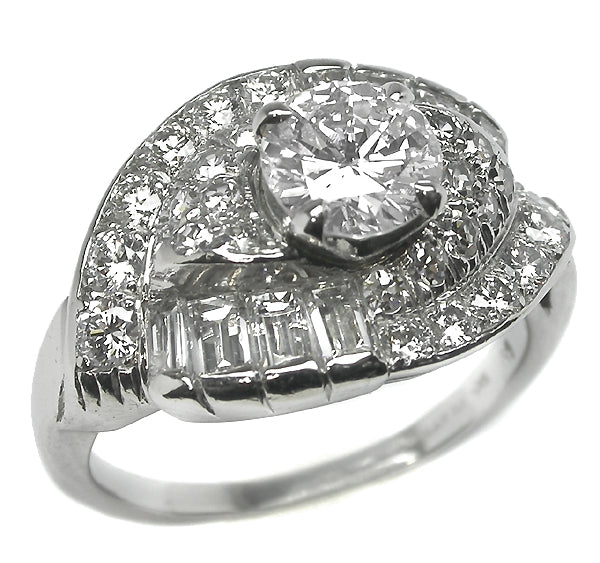 1950s  0.81ct Round Cut Diamond  Platinum Cocktail Ring