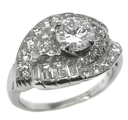 1950s  0.81ct Round Cut Diamond  Platinum Cocktail Ring