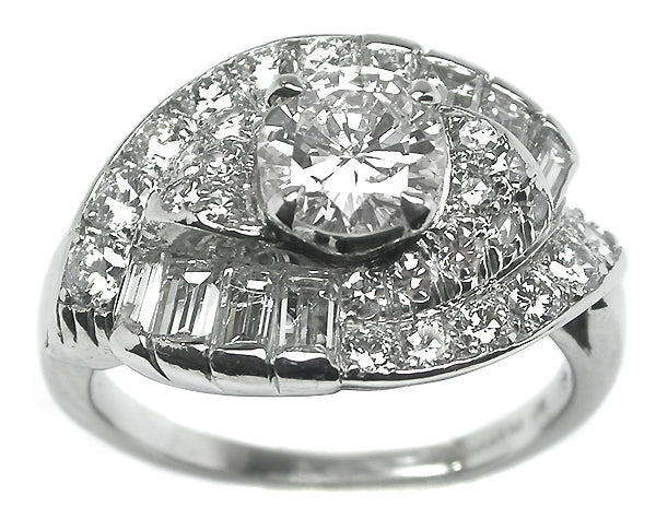 1950s  0.81ct Round Cut Diamond  Platinum Cocktail Ring