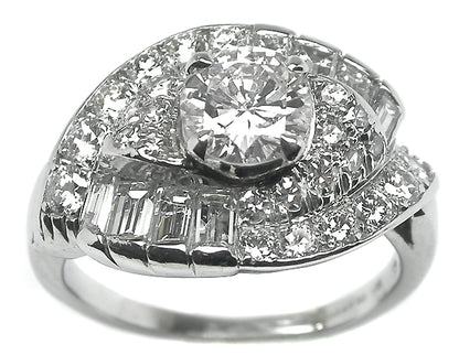 1950s  0.81ct Round Cut Diamond  Platinum Cocktail Ring