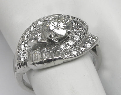 1950s  0.81ct Round Cut Diamond  Platinum Cocktail Ring