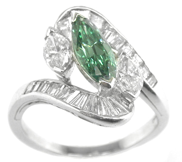 1950s 0.90ct Green Color Enhanced Diamond  Platinum Ring