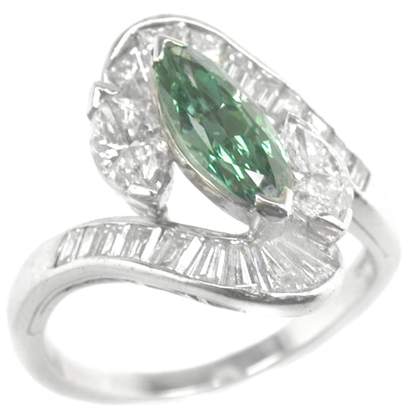 1950s 0.90ct Green Color Enhanced Diamond  Platinum Ring